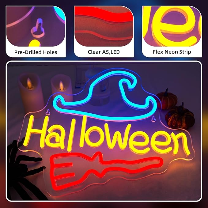 NOSUN Halloween Neon Sign Happy Halloween Wall Decor LED Lights for Bedroom Living Room Bar Office USB Powered Children Youth Hanging Light Up Sign for Decor Holiday Party Gift
