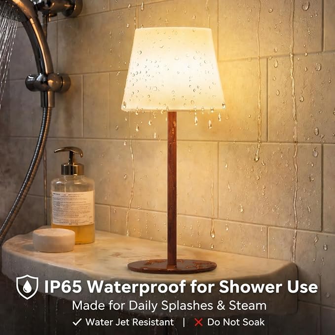 EZVALO Spa-Like Shower Lamp – IP65 Waterproof Bathroom Lamp, 4500mAh Rechargeable Cordless Mood Light, 3 Color Temps for Relaxing Bathroom & Bathtub Experience (2 Pack)