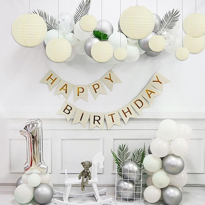20Pcs Cream Paper Lanterns for Parties, 6” 8” 10” 12” Chinese Asian Hanging Round Paper Lanterns for Birthday Wedding Halloween Christmas Home Decor Party Decor