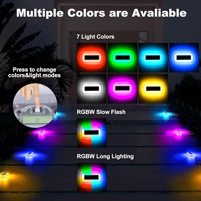 T-SUN Solar Deck Lights Outdoor Waterproof, Deck Lights Solar Powered, Driveway Marker Light for Fence Front Door, Step, Stair, Garden, Sidewalk, Pathway, Dock Porch, Backyard (Multicolor, 16 Packs)