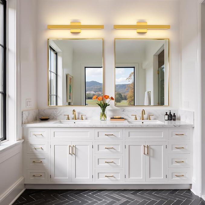 Gold Bathroom Vanity Light - 24 Inch 20W Dimmable 5CCT LED Bathroom Light Fixtures Over Mirror, Modern Vanity Light Bar for Bathroom Mirror Cabinets Bedroom