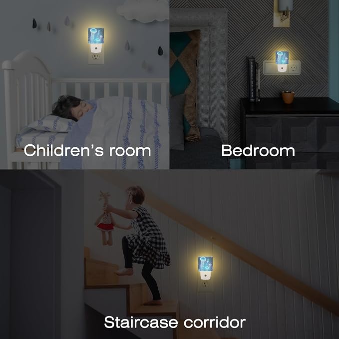 Magic Glowing Jellyfish and Seahorse Night Light Plug into Wall,Beautiful Undersea World Dusk to Dawn Night Light Plug in,0.5w Energy Saving Sleep Friendly NightLight for Kids Boys Girls Home Decor