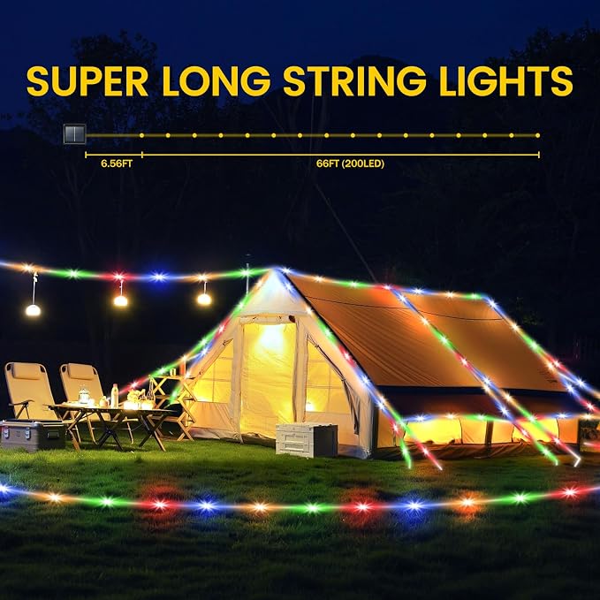 200 LED Solar Rope Lights Outdoor, 66FT Solar String Lights Indoor Waterproof Solar Powered Trampoline Light Clear Tube Pool Light for Camping Fence Yard Walkway Path Garden Outside Decor(Multicolor)