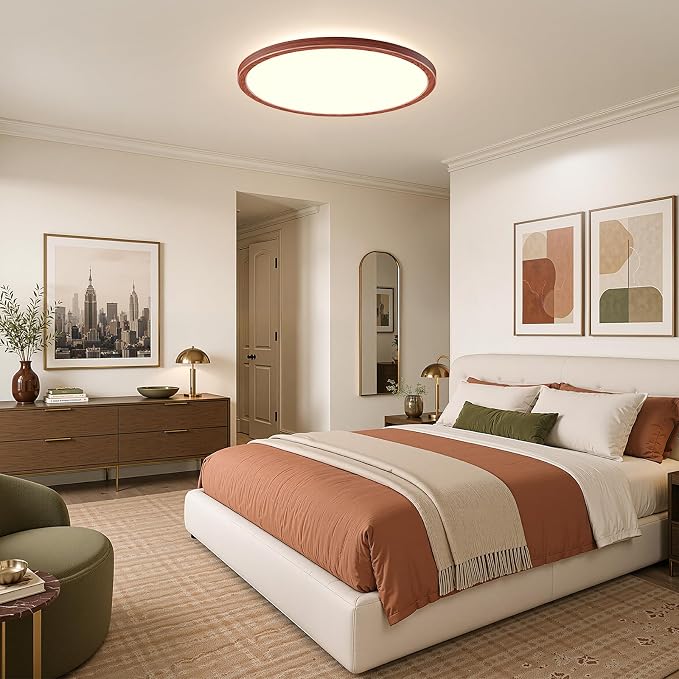 15.4 Inch LED Flush Mount Ceiling Light, 3000K-5000K 3 Color Selectable Ceiling Lights, 36W 3600LM Closet Light Fixture, Ceiling Lamp for Bedroom, Dining Room, Kitchen- Walnut