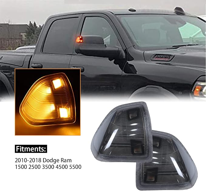 LED Side Mirror Turn Signal Light Smoked Cover Lens 2Pcs Compatible with Dodge Ram 1500 2500 3500 4500 5500 68302828AA 68302829AA Left Driver Right Passenger Lamps Two Wire