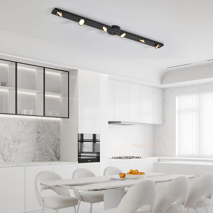Garwarm 47 Inch Modern Ceiling Light, LED Dimmable Low Profile with Remote | Black Flush Mount Track Lighting Fixtures Ceiling with Rotatable Light Heads,3000K-6500K for Kitchen, Dining Room, Bedroom