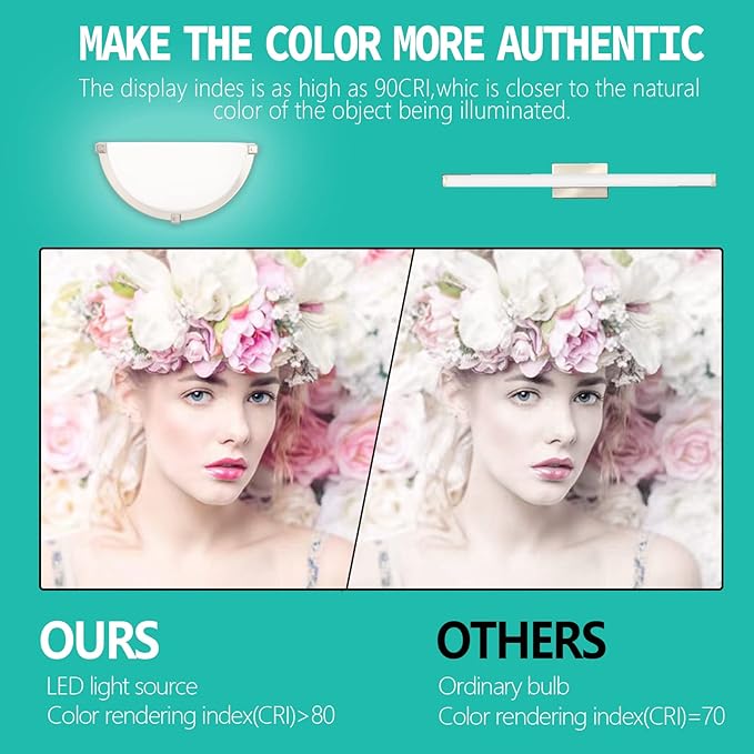 13 inch Dimmable LED Wall Sconce, Half Moon Wall Light Fixture, 3000K/4000K/5000K Color Temperature Adjustable, Modern Bathroom Vanity Light Fixtures，Super Bright 950 Lumen (Brushed Nickel)