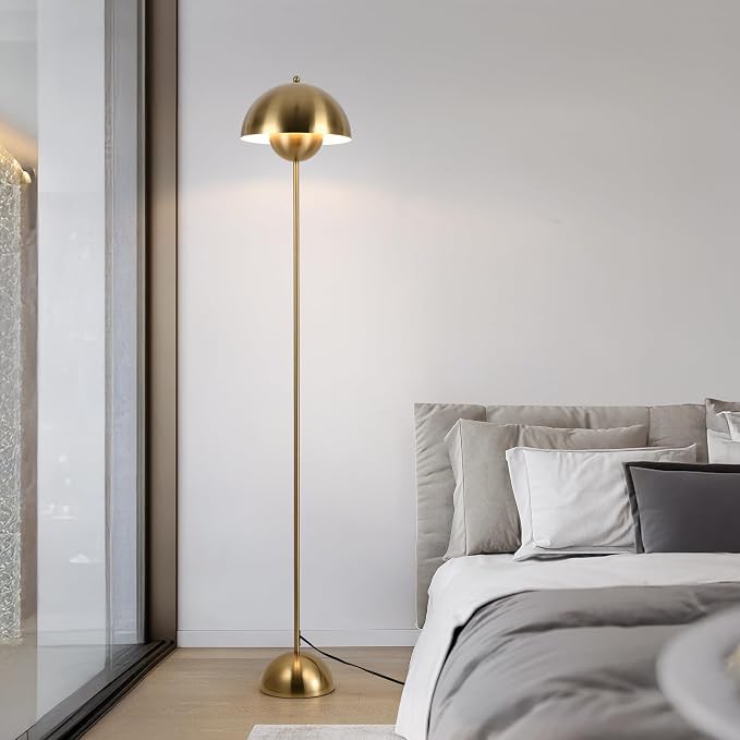 Mid-Century Modern Metal Bud Floor Lamp for Home and Office, Brass Gold | Indirect lighting, fits narrow spaces,fit for bedroom, living room & office, match with modern, industrial, farmhouse decor