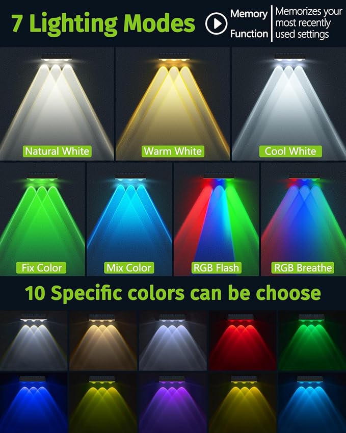 Solar Fence Lights Outdoor 2 Pack Waterproof High Brightness Upgraded 3 LED Lens Solor Deck Lights Warm & Cool White RGB 10 Colors Outside Solar Powered Wall Light for Backyard Patio Step Railing