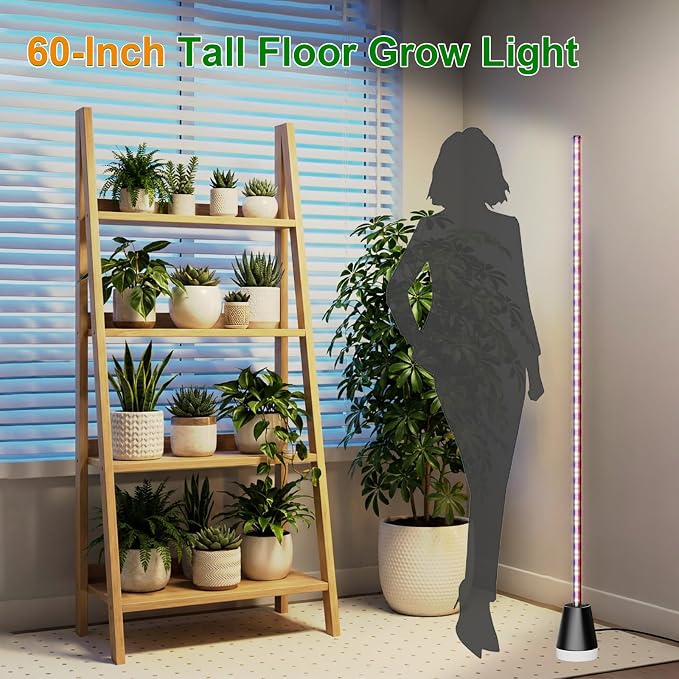 2 Packs Grow Lights for Indoor Plants with Timer, Full Spectrum Grow Lights with 384 LEDs, Vertical Plant Light, Standing Plant Lamp, 60", 5 Level Dimmable