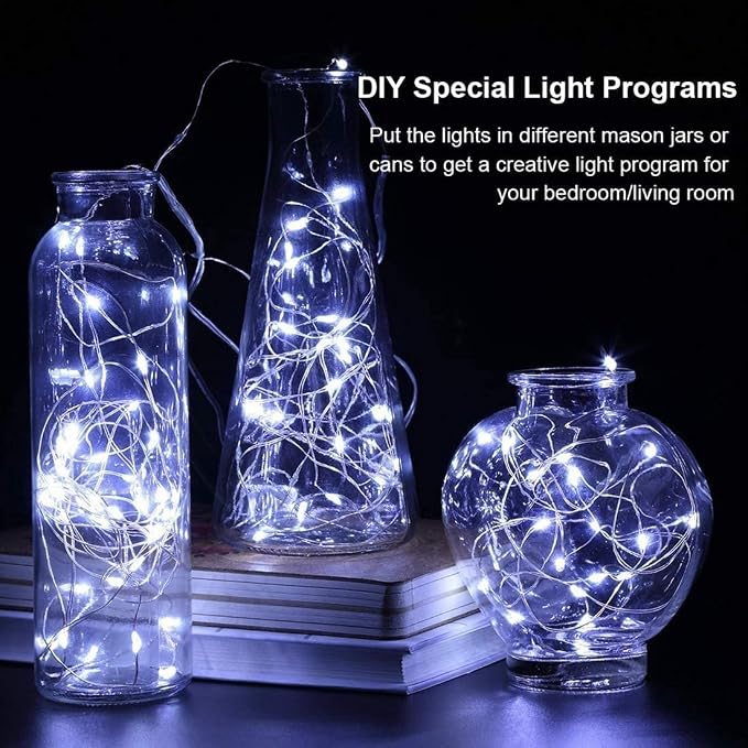 20 Pack Fairy Lights Battery Operated 7ft 20 LED Mini Fairy String Lights Waterproof Copper Wire Firefly Starry Lights for Wedding Party Mason Jars Christmas Centerpiece Table Decorations, Cool White