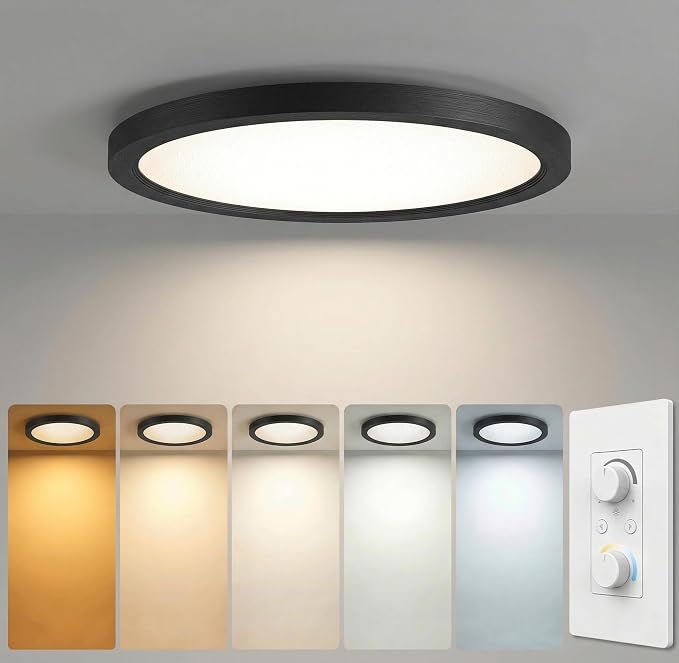 15.8Inch LED Flush Mount Ceiling Light,5CCT,ETL Listed,Dimmable Black | Hardwired 5CCT Selectable 2700K-5000K,30W 3400LM Dimmable Round Flat Panel Light Fixture for Living/Bedroom,Porch&Indoor