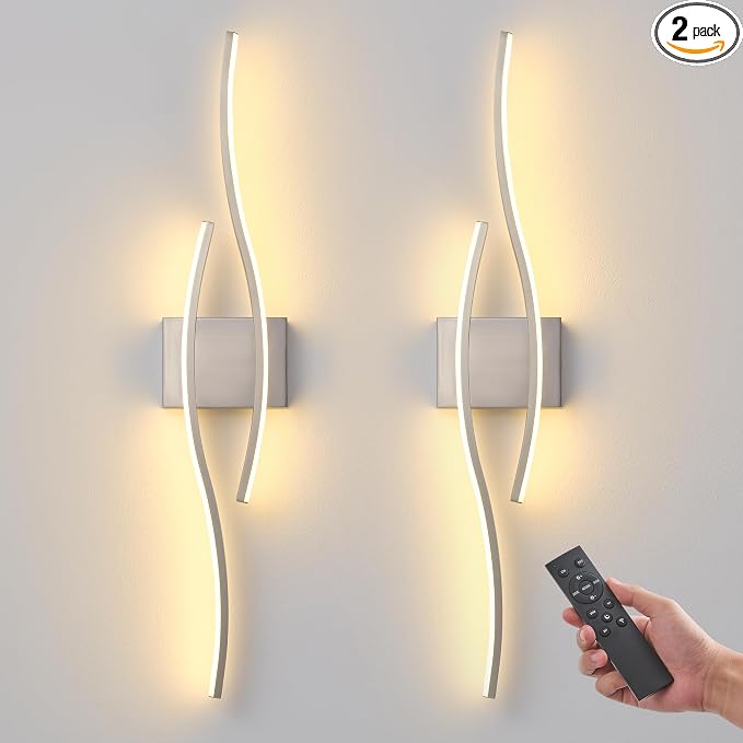Battery Operated Wall Sconces Set of 2, Dimmable Modern LED Rechargeable Wall Light with Remote Control, Wall Decor for Living Room, Hallway, Quick Install, No Electrician Required 23.6 Inch