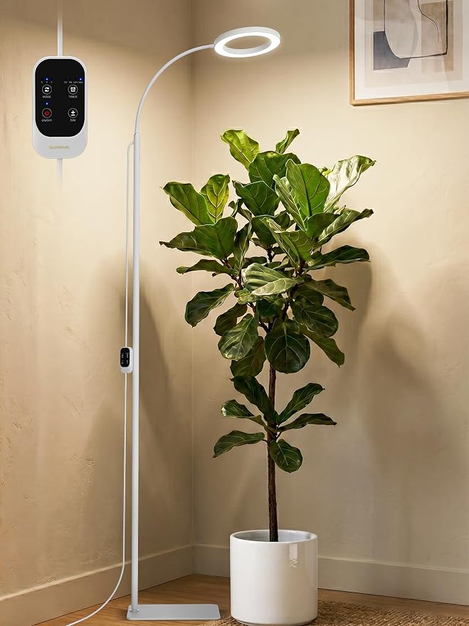 24W Grow Lights for Indoor Plants, Full Spectrum LED Plant Light With Stand | Dimmable, 3 Lighting Modes, 23"-79" Adjustable Height, Plant Growing Lamp with 3/9/12/16H Timer, Black Single Head Floor Lamp