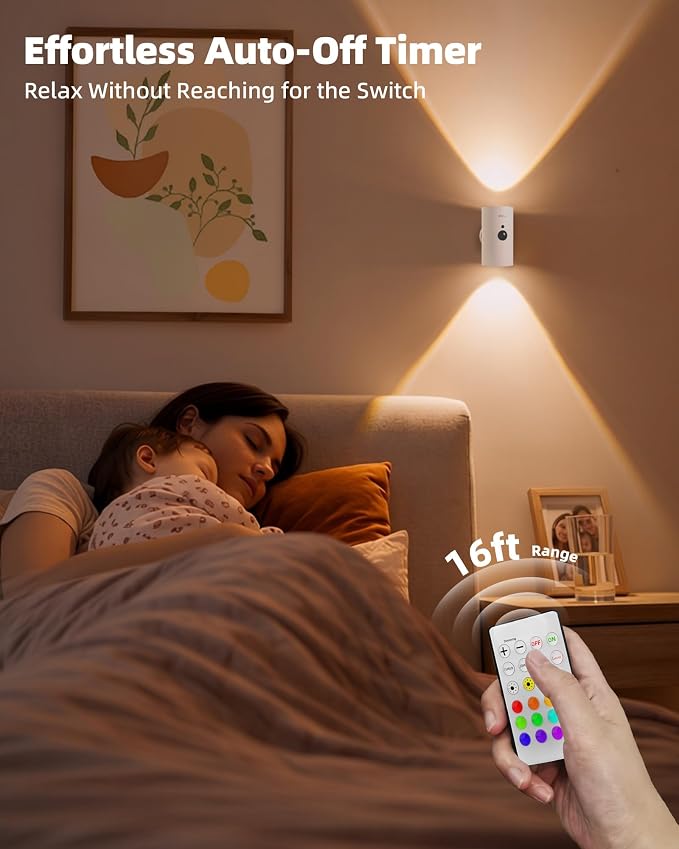 EZVALO Battery Operated Wall Sconce with Motion Sensor, 4000mAh Rechargeable Wall Light, 3 Color Temperatures & 12 RGB, Up & Down LED Lighting for Hallway, Stairs (White, 1 Pack)