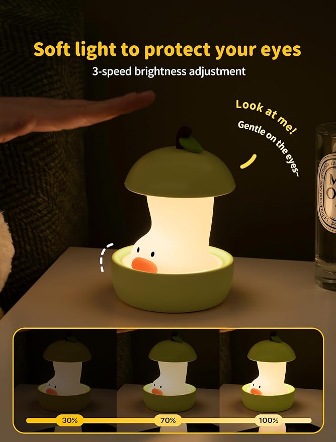 Night Light for Kids, Rechargeable Bedside Touch Lamp, Portable Dimmable Nightlight, Cute Nursery Night Lights, Funny Gifts for Baby, Teens, Adults, Table Decor(Pear Duck Green)