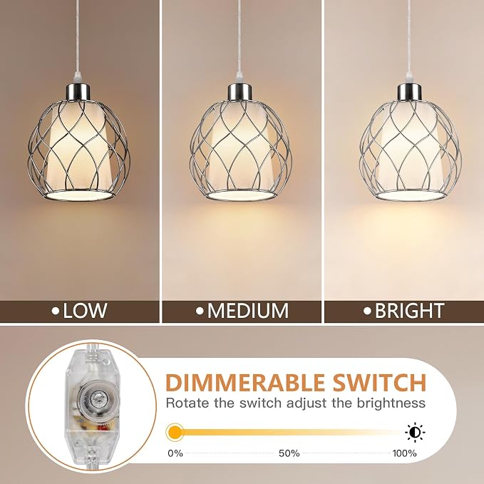 Hanging Lights with Plug in Cord,Hanging Lamps that Plug into Wall Outlet with Dimmable Switch and 15 ft Clear Cord, Swag Lamp for Bedroom Kitchen Island Living Room (Bulb Included)