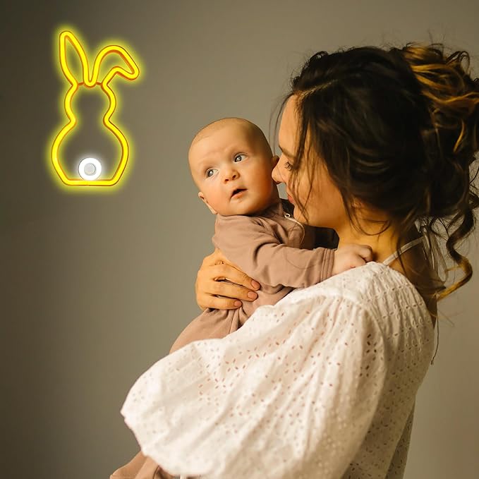 ENUOLI Novelty Rabbit Neon Sign Art Wall Lights for Business Bunny Neon Light Bar Club Bedroom USB Powered for Bedroom Children's Room Rabbit Decoration Easter Gifts For Kids Wedding Birthday Party