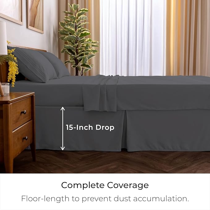 Mellanni Bed Skirt Cal King Size - Tailored Drop Bed Skirting | 15-Inch Pleated Dust Ruffle - Hotel Luxury Bedding - Wrinkle, Fade, Stain Resistant - 1 Bedskirt (Cal King, Gray)