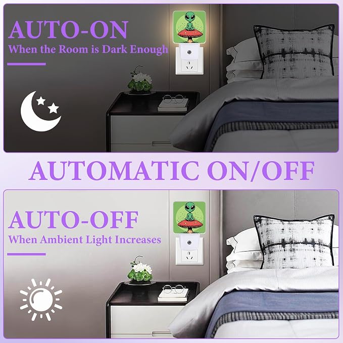 Alien Night Light,Mushroom Plug-in Night Lights with Dusk-to-Dawn Sensor for Bedroom,Bathroom and Living Room Sleep Friendly lamp 0.5w