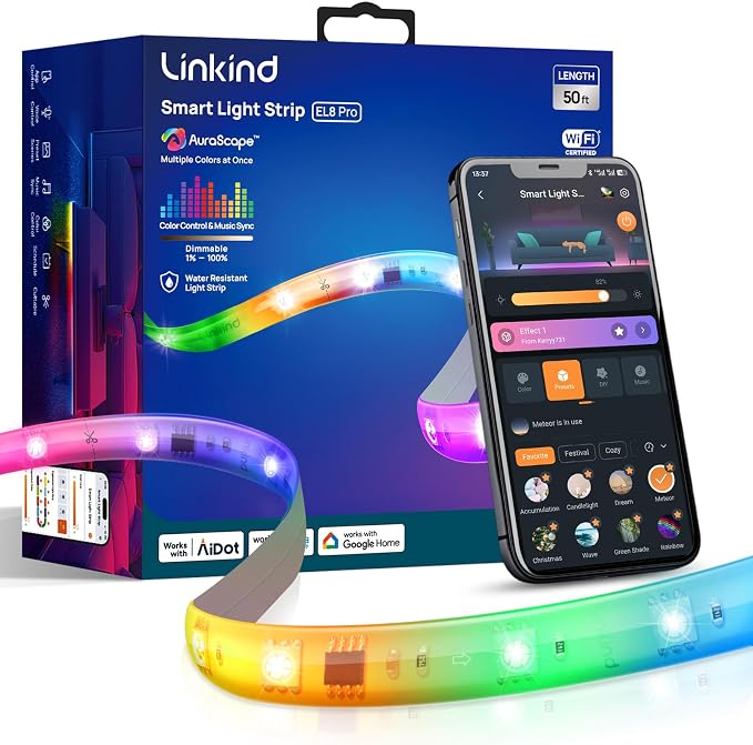 Linkind LED Strip Lights RGB 50ft, Smart Light Strip Work with Alexa and Google Home, App Control Music Sync Segmented Color Changing Led Lights for Bedroom Kitchen