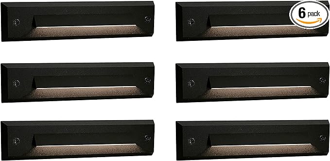 GKOLED 6-Pack Low Voltage 9-15V AC/DC LED Linear Step Lights, 2W Landscape Cutoff Stair Riser Light, Outdoor Waterproof Accent Lighting Fixtures, Die-cast Aluminum with Black Powder Coated Finish