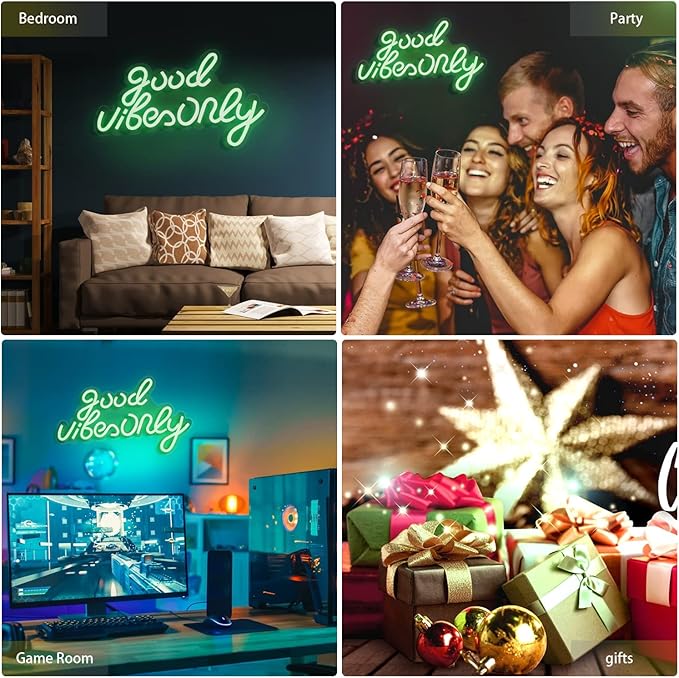 JFLLamp Good Vibes Only Neon Signs for Wall Decor Neon Lights Led Signs Suitable for Living Beer Bar Game Room Hotel Birthday Party Restaurant Christmas Unique Gift for Lover, 16.5 * 10 Inch(Green)