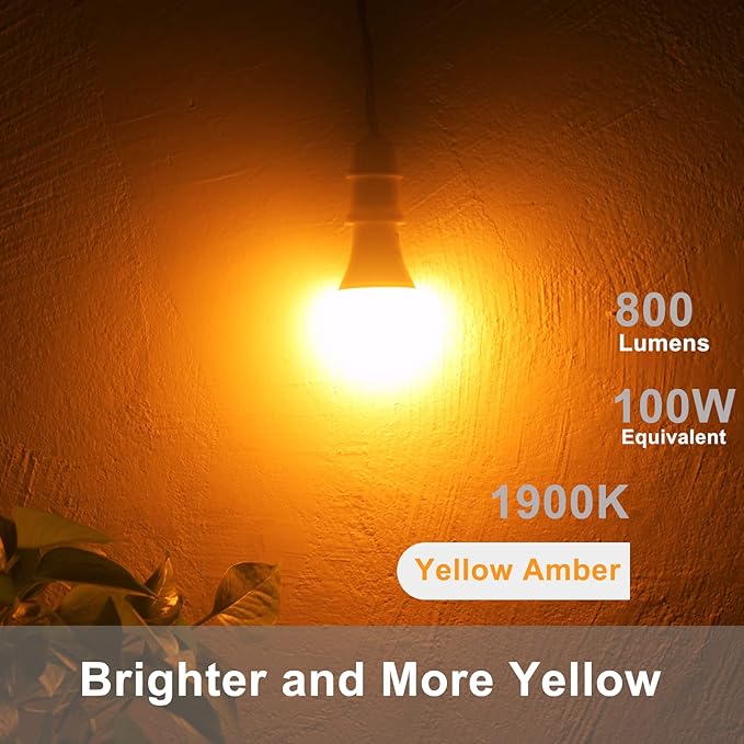 Dusk to Dawn Light Bulbs, Auto On/Off Light Sensing LED Bulbs Outdoor, Amber Yellow Bug Light, A19 4-Pack, 12W 800LM 60W Equivalent, HQ-H020