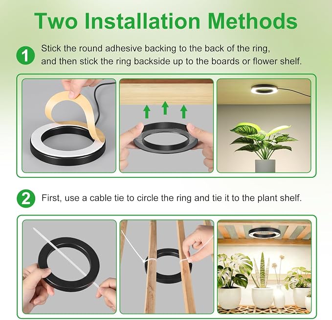 4.72in Black Indoor Plant Grow Lights, Full Spectrum Grow Lamp, 180 LEDs Warm White 3 Head Black Metal Angel Ring for Ceiling Cabinets & Shelf, 6/12/16H Timer, 3 Modes, 10 Levels