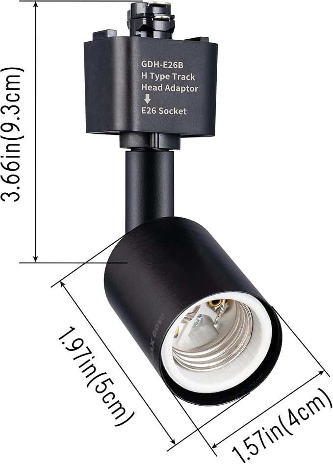mirrea H Type Track Lighting Head to E26 Medium Screw Base Adapter Light Direction Adjustable Pack of 12 (Black)