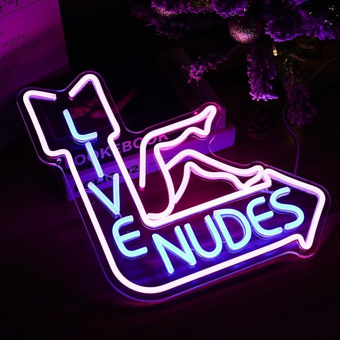 Live Nudes Neon Sign - Cool LED Sign, Pink & Blue, Dimmable USB Powered, Wall Decor for Man Cave, Beer Bar