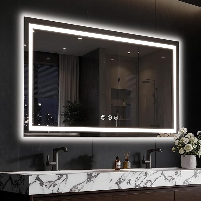 48x36 LED Bathroom Mirror with Anti-Fog, Backlit & Front Lit, Memory | Stepless Dimmable 3 Color CRI 95+ Shatterproof Tempered Glass ETL Listed for Safety Lighted Bathroom Vanity Mirror for Wall