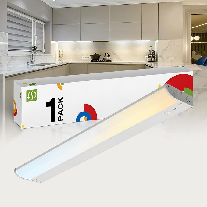 ASD LED Under Cabinet Lighting, 24 inch 12W 822 LM, Dimmable Hardwired Under Cabinet Lights for Kitchen, 3000K Soft/4000K Cool/5000K Daylight, Under Counter Light Fixtures, ETL, White, Bullnose Design