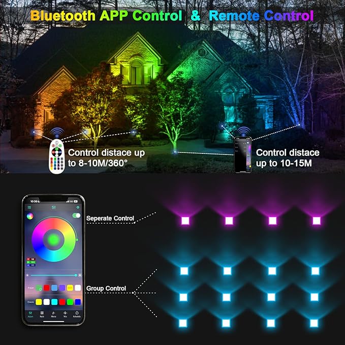Led Flood Light 600W Equivalent 6000LM, Outdoor Led Lights with APP Control, Smart RGB Lights Colored 16 Million Colors, DIY Scenes - Timing - Music Sync, 2700K & IP66(2 Pack)