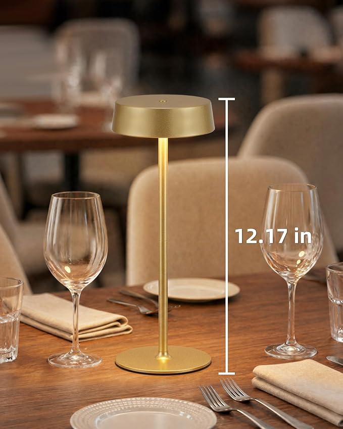 EZVALO Cordless Lamp, Rechargeable Table Lamp, Battery Operated | Portable Outdoor Waterproof, 3 Color Temps RGB, Dimmable Touch Control, LED Memory Function, Restaurant Dining Patio Gold 1Pc