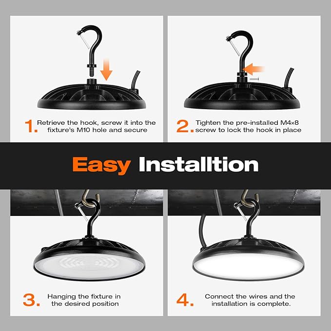 SYLVANIA ValueLED UFO LED High Bay Light, 200W, 22000 LMS, 80 CRI, 5000K, Daylight, Black, 120V with 6' Cord/Plug, High Bay Led Shop Lights for Commercial Factory Barn Garage, UL Listed-6 Pack (67261)