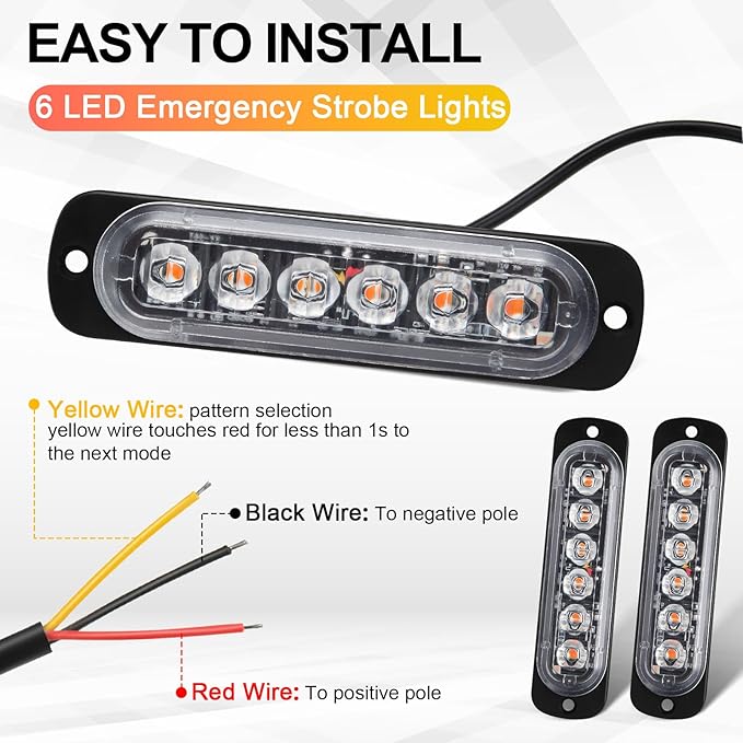 Tallew 20 Pack LED Emergency Strobe Lights 6 LED Amber Surface Mount Flashing Lights Warning Emergency Flashing Lights Construction Caution Lights for Truck Off Road Car Firefighter Vehicles ATV SUV