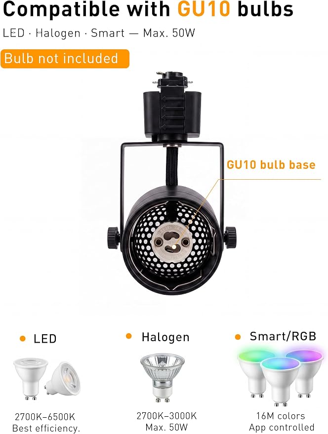 [12 Pack] CLOUDY BAY H Type Track Lighting Heads to Gu10 Base Socket Light Direction Adjustable,Round,Black