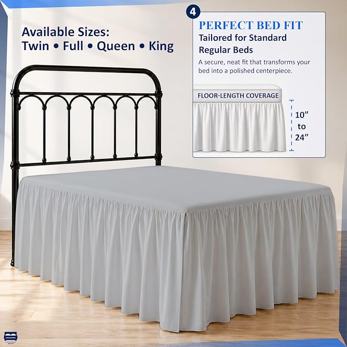 Ruffled Bed Skirt with Split Corners-Dust Ruffle - 21" Drop 100% Microfiber Soft,Sheen & Luxurious Look - Bed Skirts (Light Grey -Twin)