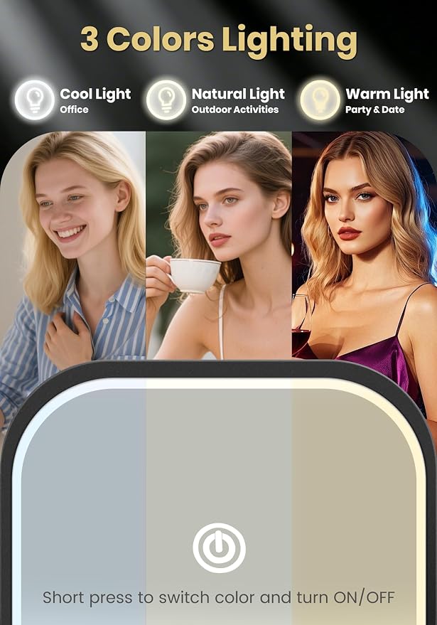 Magnifying Mirror with Light, Rechargeable 40X Compact Mirror with 3 Lighting Modes & Dimmable Brightness, Portable Travel Makeup Mirror with Light, Essentials for Travel, Pocket Purse Black