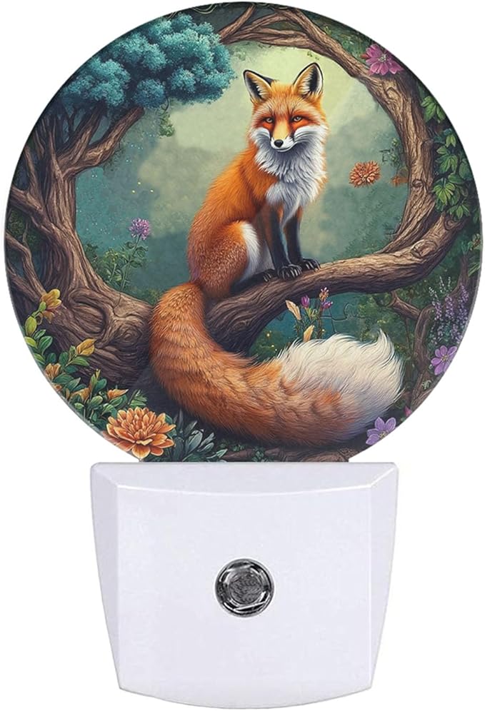 Plug-in Charming Fox Night Light Enchanted Woodland Night Lights Plug into Wall with Auto on/Off Sensor, 0.5W LED Nightlight for Bedroom Bathroom Kitchen Hallway