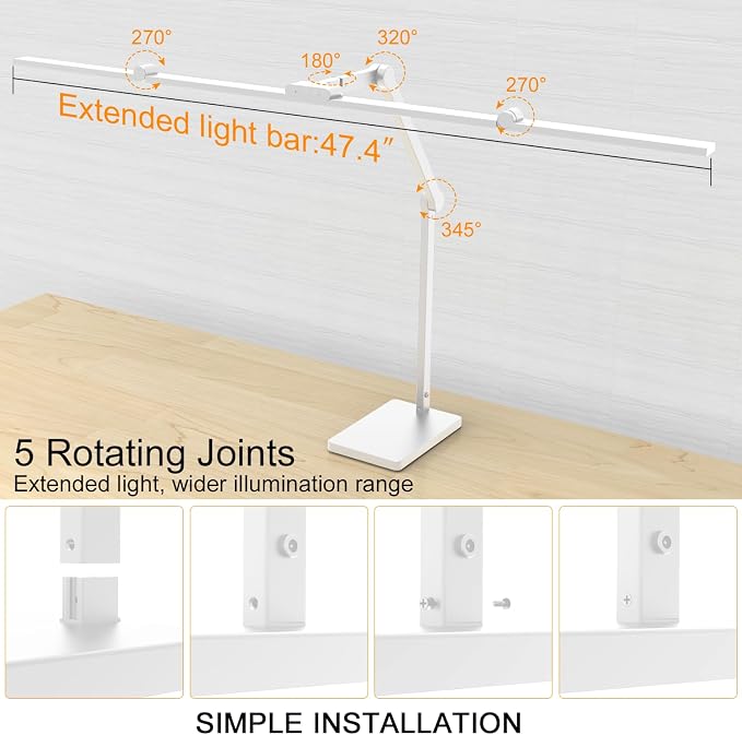 Omorepa 36 W 3000 LM Ultra Bright Architect Desk Lamp with Base, 47.4 Inch Wide Tall Overhead Desk Light for Home Office, Dimmable Table Light with Remote for Desktop Working,Drafting,Reading
