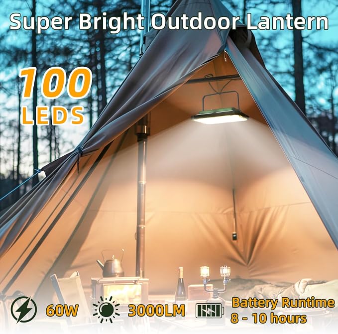 3000LM Camping Lights, Rechargeable Camping Lantern for Power Outages, | 5 Magnetic 6 Modes, Waterproof Emergency Lights for Home Power Failure,Tent, Car Repair, Fishing