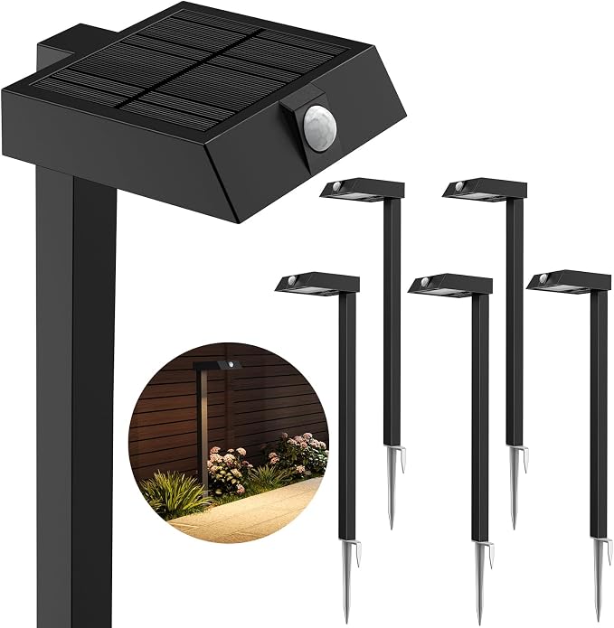 XMCOSY+ Solar Pathway Lights, 6 Pack Metal Motion Sensor Outdoor Lights | 300LM Bright Landscape Lights, All-Night Lighting, IP65 Waterproof Garden Light for Yard, Driveway & Walkway, Warm/Cool White
