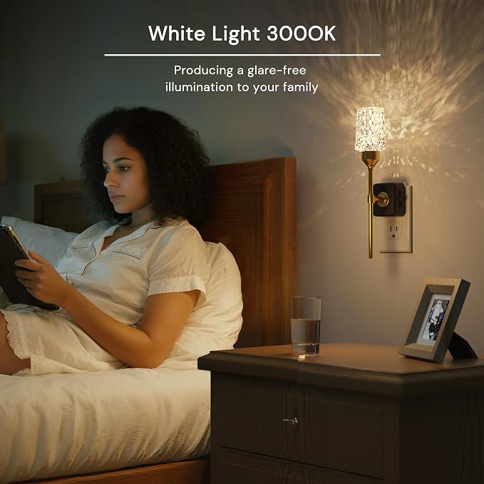 L LOHAS LED Night Light, 2 Pack Night Lights Plug into Wall | Automatic Night Lights with Auto Light Sensor, 0-100LM Adjustable Brightness Rotating Crystal Nightlight for Bedroom Hallway