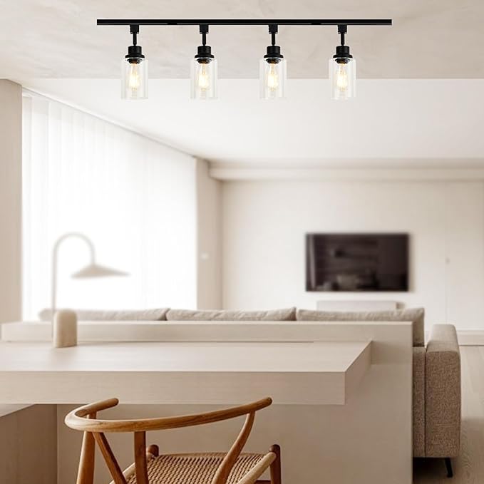 4 Pack H Track Lighting Heads E26 Track Light Heads Modern Pendant Track Lighting Fixtures Ceiling with Clear Glass Shades for Kitchen, H Track Lighting Rail System Compatible (No Bulbs)
