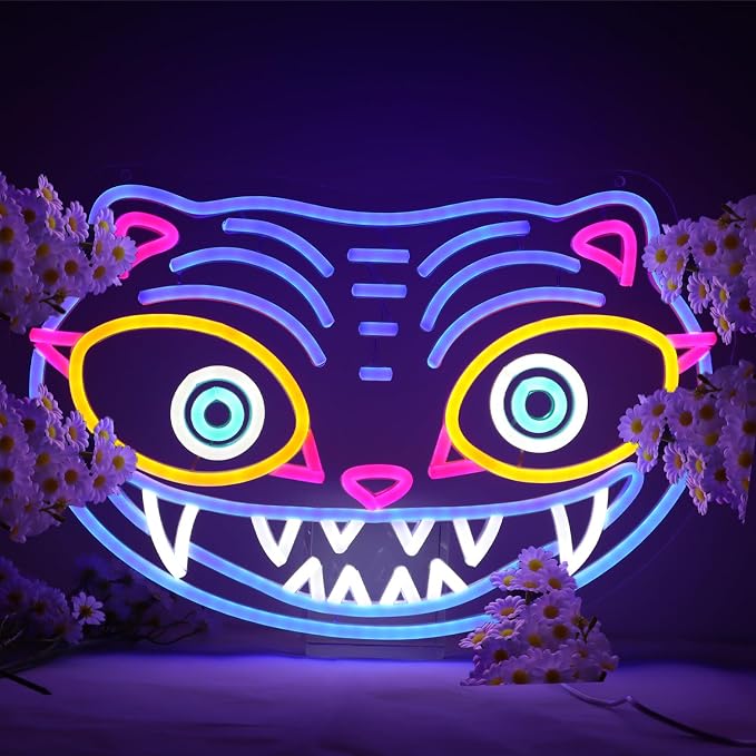 Tiger Neon Sign, | Fierce Animal Wall Light, Fantasy Game Room Light, 7.9"x15.7"IN