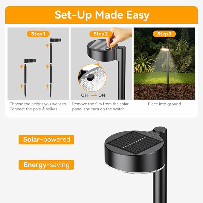 8 Pack Solar Pathway Lights Outdoor, 12 Brighter LED Solar Lights Outdoor Waterproof, Up to 12 Hrs Modern Path Light for Yard Garden Walkway Driveway Lawn (8 Pack)