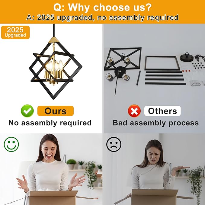 18" Modern Pendant Lights Kitchen Island, 4-Light Black and Gold Farmhouse Pendant Light Fixtures, Industrial Hanging Pendant Lights Fixture for Kitchen Island Dining Room Hallway Foyer Entryway