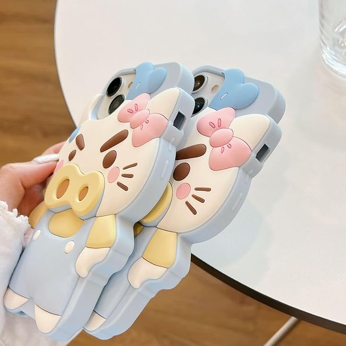 Kawaii Phone Case for iPhone 15 Promax Cute Funny 3D Cartoon Pigcat Silicone Protective Case Cover for Women & Girl